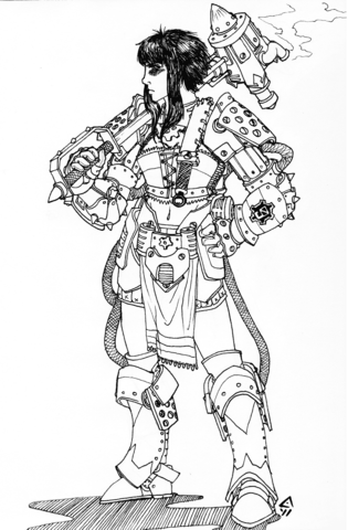 Steampunk Armor Female Coloring Page